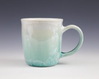 Crystalline Mug Icy White to Pastel Mint Green Light Turquoise Fade with White Cup #8466