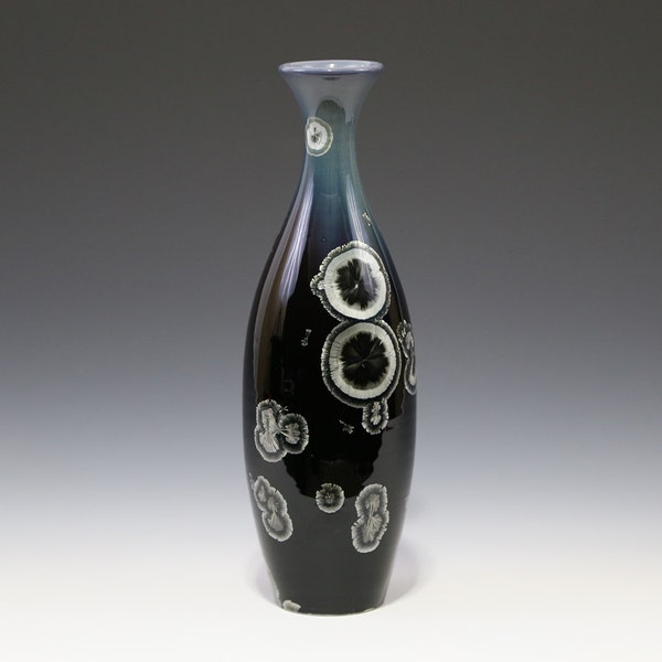 Crystalline Blue Silver Gunmetal on Blue Black Fade (Moonlight Glaze) Vase #7578