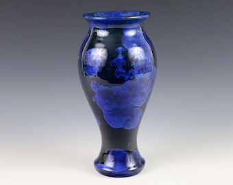 Crystalline Blue on Midnight Blue Vase #8297