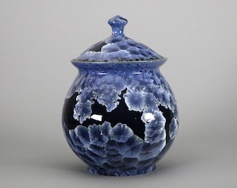 Crystalline Light Icy Blue Lidded Moon Jar / Urn #8636