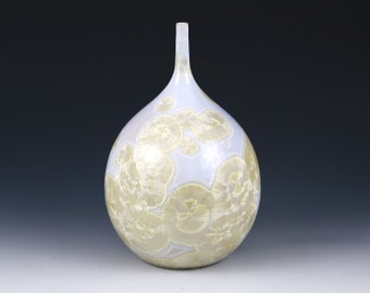 Crystalline Light Cream White Bulbous Round Vase #10101