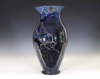 Crystalline Blue Black Gold on Blue Black Fade Vase #8388