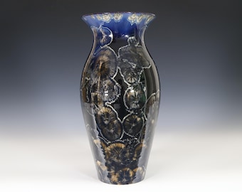 Crystalline Gold Bronze on Blue Black Fade Vase #8392