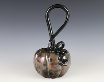 Crystalline "Tiger Eye" Ceramic Pumpkin with Black Stem #8280