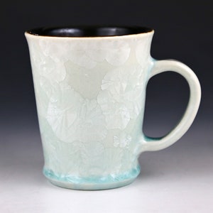 Crystalline Prussian Peacock Blue on Apple Green with Black Cup #7645