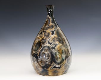 Crystalline Golden Bronze on Black Vase #8376