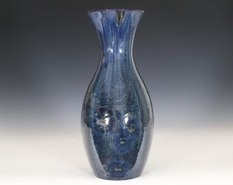 Crystalline Blue on Dark Blue with Oil Spotting Vase #8401