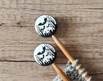 Graveyard Knitting Needle Point Protectors / Halloween Stitch Stoppers / Knitting Notions / Needle Holder / Knitting Tools Knitting Supplies