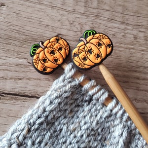 Pumpkin Spiders Knitting Stitch Stoppers, Halloween Point Protectors, Knitting Notions Accessories, Stitch Holders, Halloween Knitting