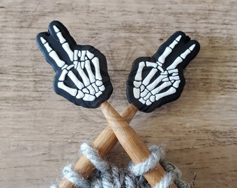 Halloween Knitting Needle Point Protectors /  Skeleton Hand Stitch Stoppers / Knitting Notions / Needle Holders / Knitting Tools Supplies