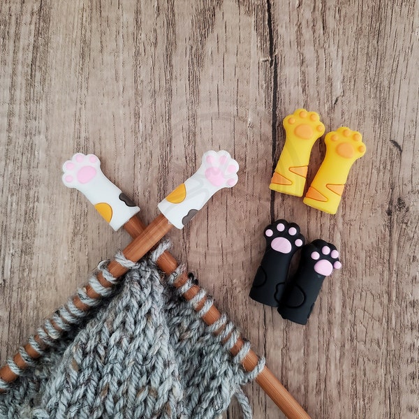 Knitting Needle Stoppers, Stitch Stoppers for Knitting, Point Protectors, Stitch Holder, Kitty Paws, Cat Paw, Knitting Notions