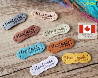 Handmade Tags for Knitting Crochet Sewing Labels, Suede, Made with Love Tags Labels, for Hats, Blankets, Handmade Labels