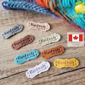 Handmade Tags for Knitting Crochet Sewing Labels, Suede, Made with Love Tags Labels, for Hats, Blankets, Handmade Labels