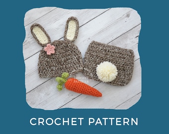 CROCHET PATTERN - Newborn Bunny hat and diaper cover and carrot set, newborn photo prop set EASTER crochet pattern