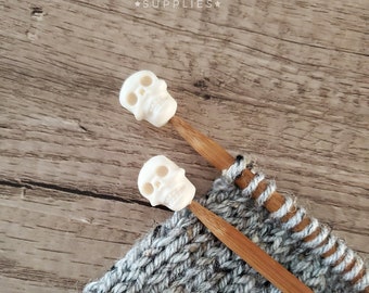 Skull Knitting Needle Stitch Stoppers / Halloween Point Protectors / Knitting Notions / Stitch Holders / Knitting Tools Accessories