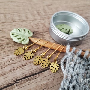 Monstera Leaf Stitch Stoppers / Knitting Needle Stoppers / Point Protectors / Knitting Notions / Knitting Supplies Tools / Cottagecore