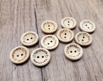 Botones de madera, Botones de madera, Botones hechos a mano con amor, 15 mm/20 mm/25 mm, Paquete de 20, Botones de costura
