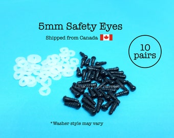 5mm ブラック安全目 - 10ペア、ぬいぐるみや動物の目、動物の目、人形の目、プラスチックの目