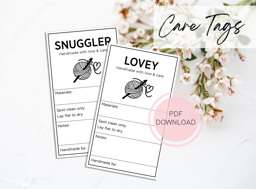 Printable Care Tags for Loveys and Snugglers, Care Tags for Handmade