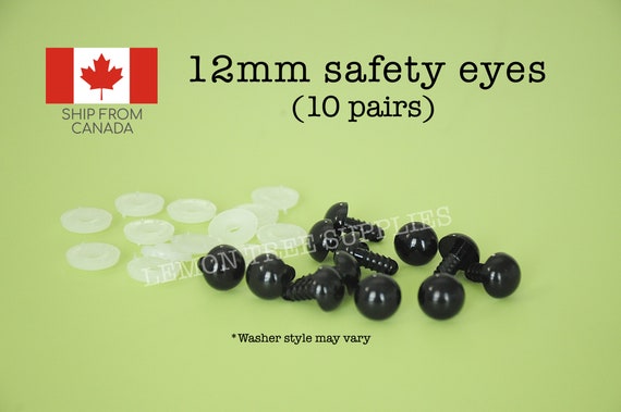 12mm Black safety eyes  - 10 pairs, eyes for stuffed toys and animals, animal eyes, doll eyes, plastic eyes, amigurumi eyes