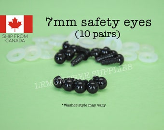 7mm Black safety eyes  - 10 pairs, eyes for stuffed toys and animals, animal eyes, doll eyes, plastic eyes