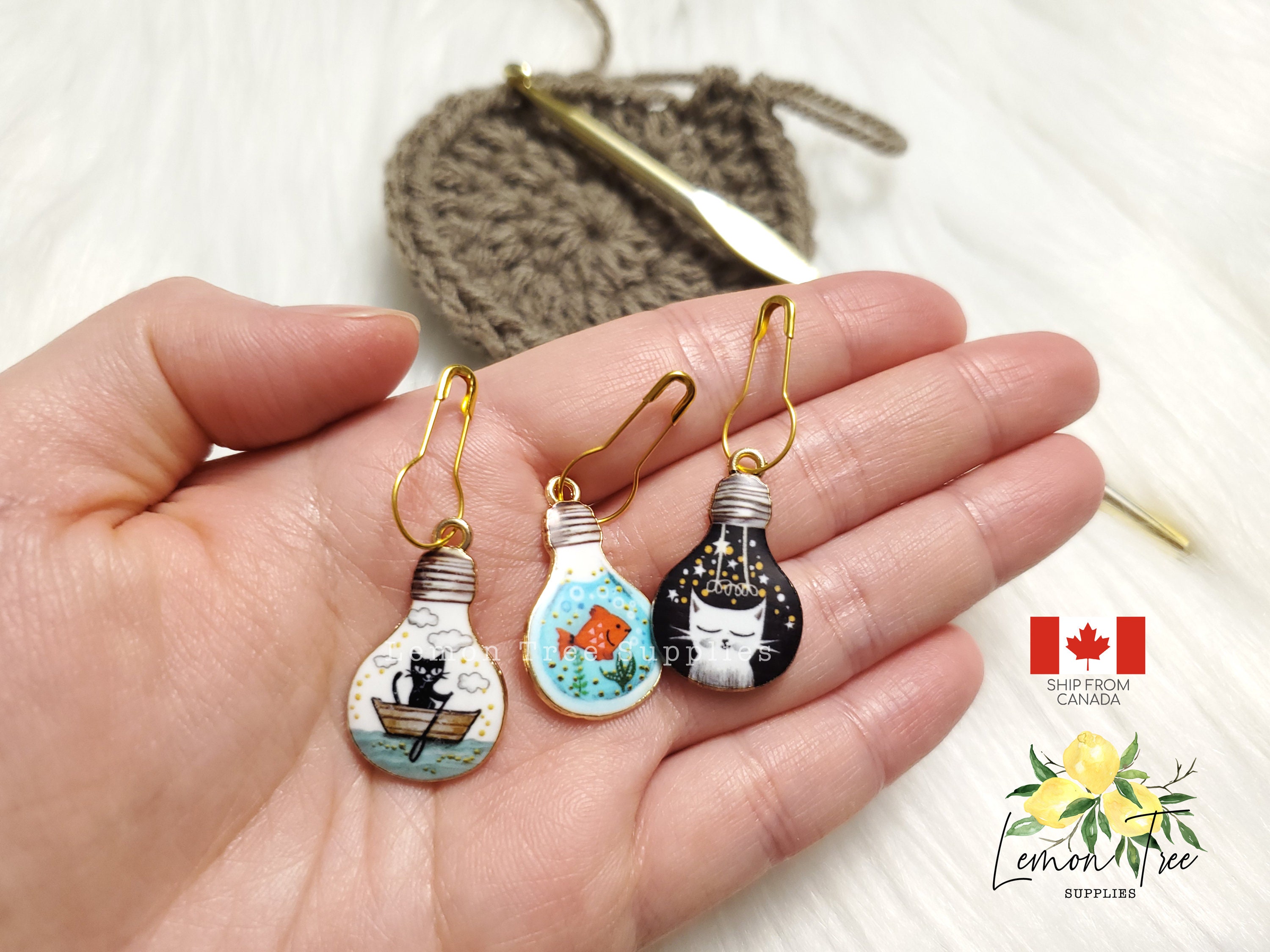 Cat Stitch Markers for Knitting Progress Keepers Teacups and Bulbs