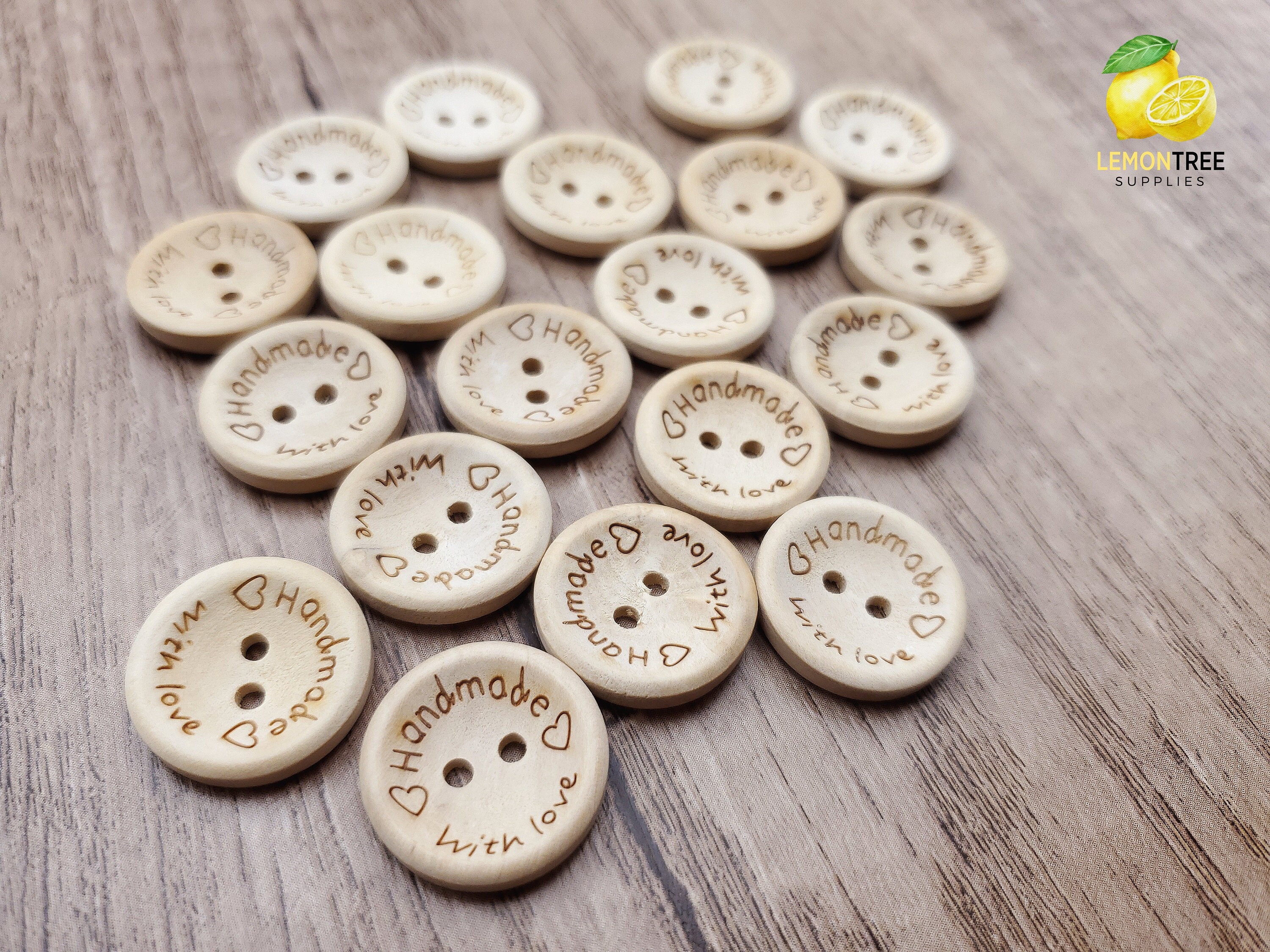 15mm & 20mm Handmade with Love Wooden Buttons