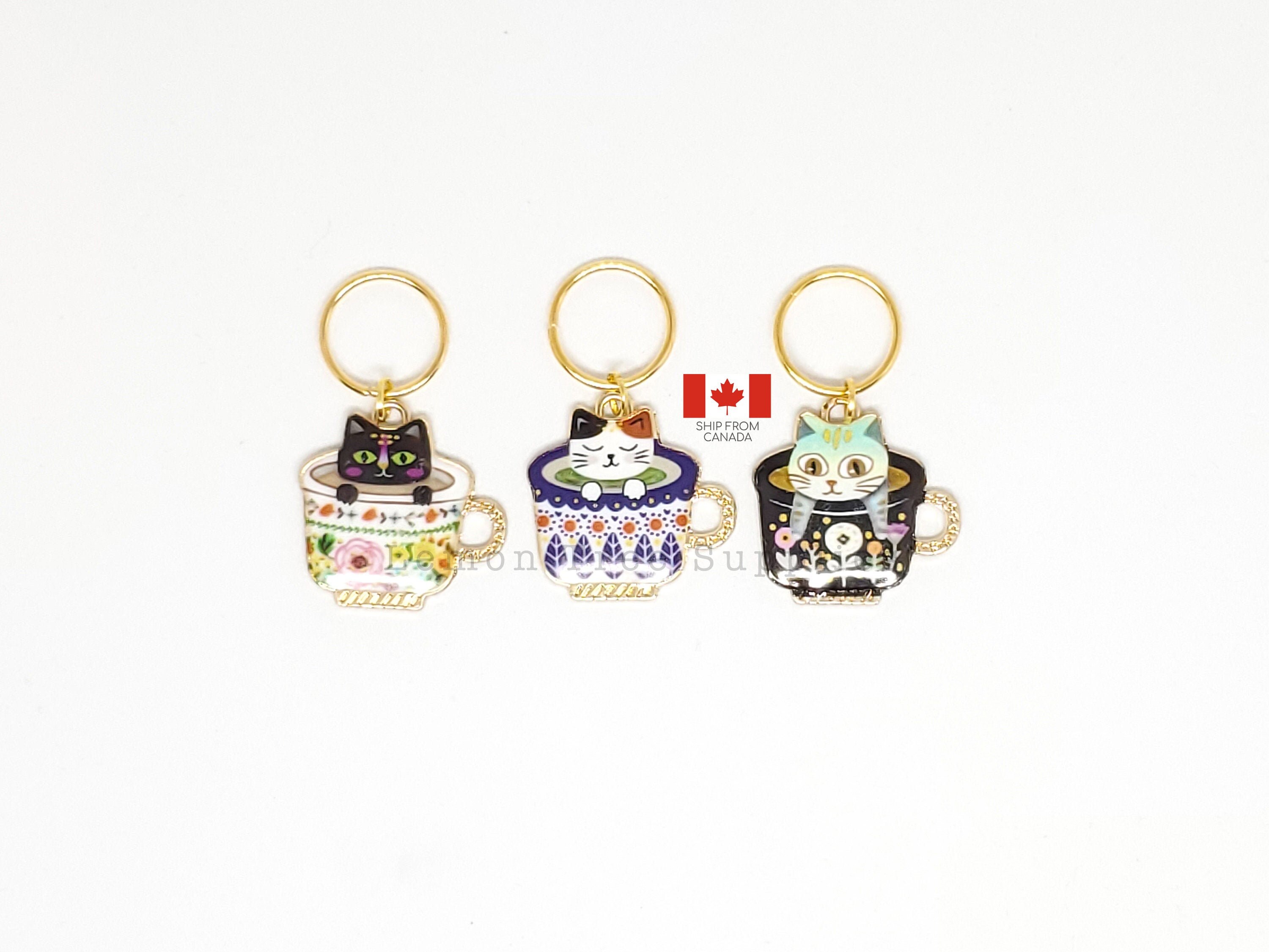 Cat Stitch Markers for Knitting Progress Keepers Teacups and Bulbs