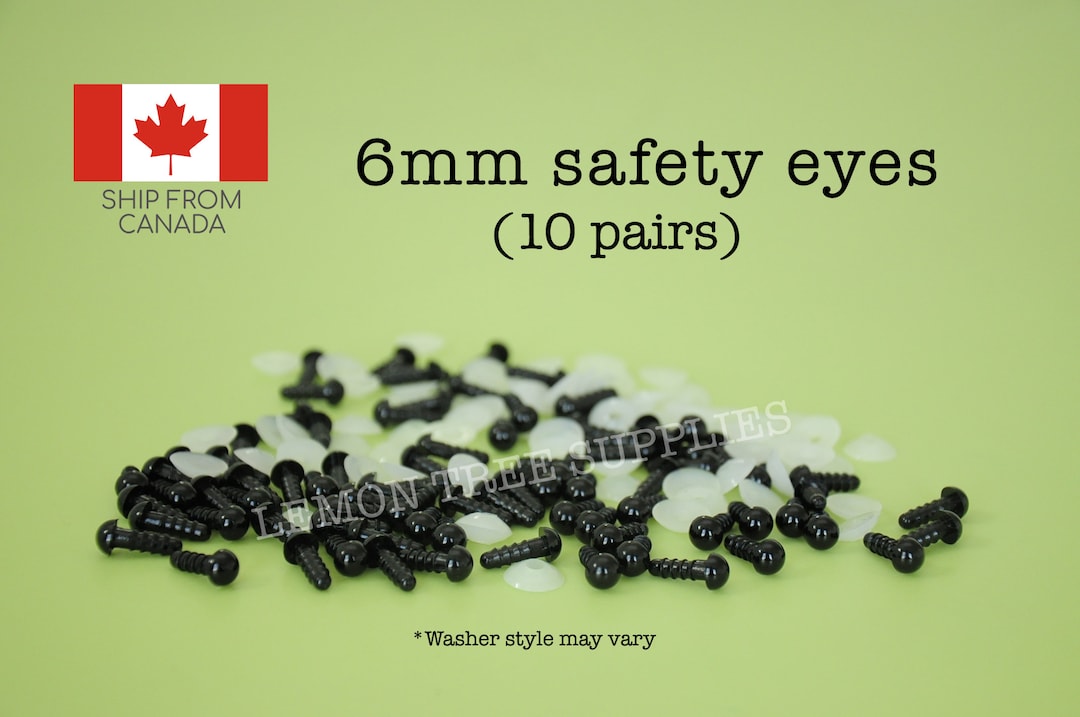6mm Black Safety Eyes 10 Pairs, Eyes for Stuffed Toys and Animals