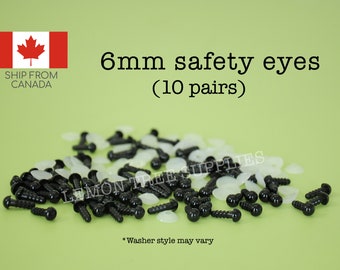 6mm Black safety eyes  - 10 pairs, eyes for stuffed toys and animals, animal eyes, doll eyes, plastic eyes