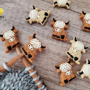 Highland Cow Knitting Needle Stitch Stoppers / Point Protectors / Knitting Notions / Stitch Holders / Knitting Tools Accessories
