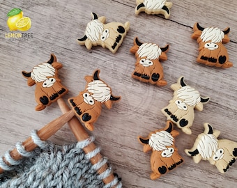 Highland Cow Knitting Needle Stitch Stoppers / Point Protectors / Knitting Notions / Stitch Holders / Knitting Tools Accessories