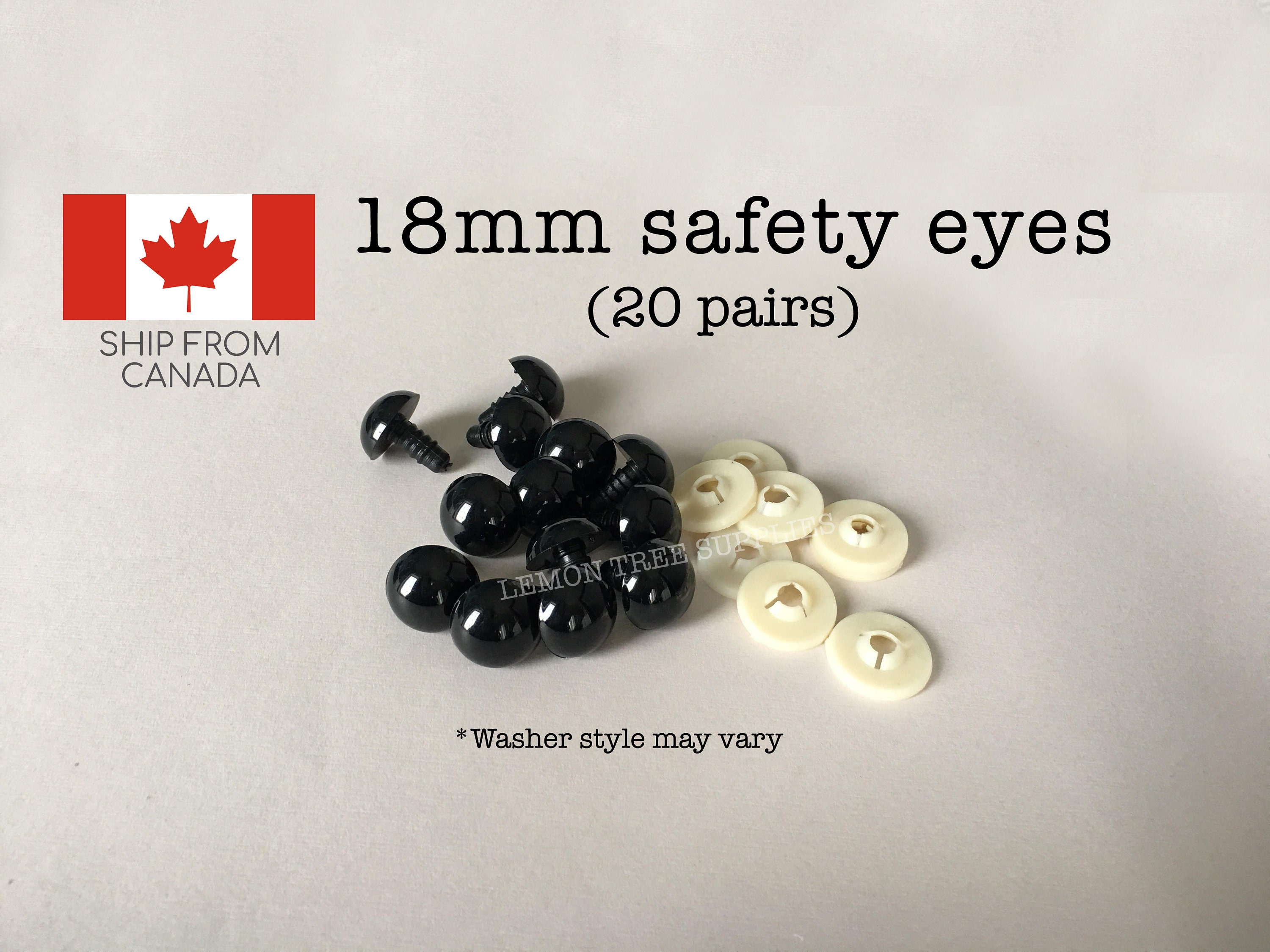 18mm Black Safety Eyes 20 Pairs, Eyes for Stuffed Toys and Animals