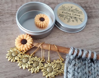 Sunflower Knitting Needle Point Protectors /  Stitch Stoppers / Knitting Notions / Needle Holders / Knitting Tools Knitting Supplies