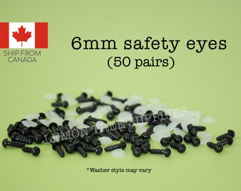 6mm Black safety eyes - 50 pairs, eyes for stuffed toys and animals, animal eyes, doll eyes, plastic eyes