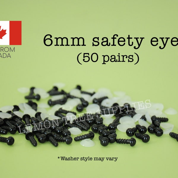 6mm Black safety eyes - 50 pairs, eyes for stuffed toys and animals, animal eyes, doll eyes, plastic eyes