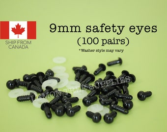 9mm Black safety eyes  - 100 pairs, eyes for stuffed toys and animals, animal eyes, doll eyes, plastic eyes
