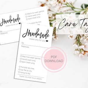 PRINTABLE Care Instructions for Handmade Items, Hand Knit Care Tags, Hand Crochet Care Tags, Hang Tags, Care Tags for Handmade Items