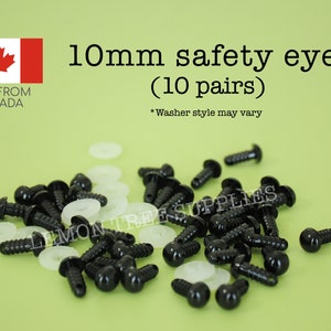 10mm Black safety eyes  - 10 pairs, eyes for stuffed toys and animals, animal eyes, doll eyes, plastic eyes