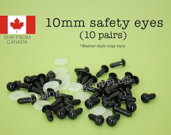 10mm Black safety eyes  - 10 pairs, eyes for stuffed toys and animals, animal eyes, doll eyes, plastic eyes