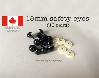 18mm Black safety eyes - 10 pairs, eyes for stuffed toys and animals, animal eyes, doll eyes, plastic eyes