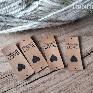 Made with Love Faux Leather Tags for Crochet, Knitting and Sewing, Tags for Handmade Items, Knitting Labels, Crochet Labels