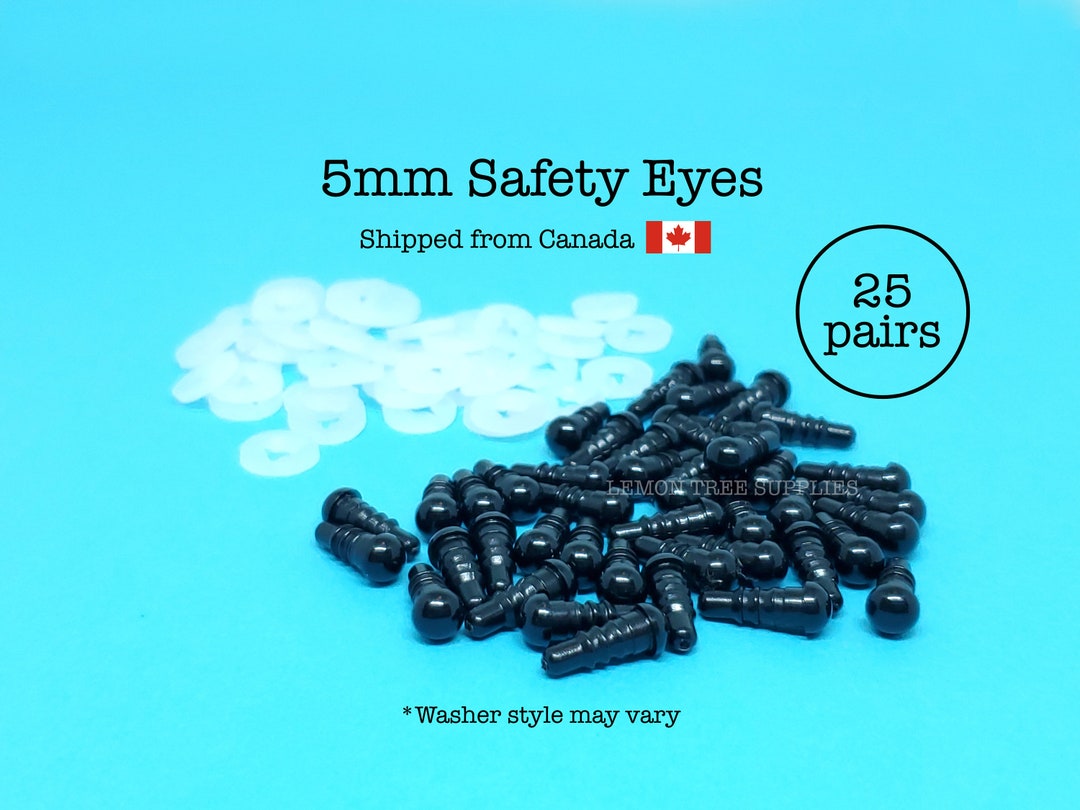 5mm Black Safety Eyes 25 Pairs, Eyes for Stuffed Toys and Animals