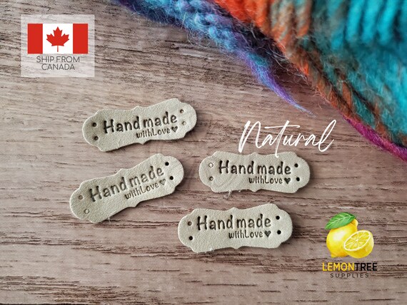 Handmade Tags for Knitting Crochet Sewing Labels, Suede, Made With