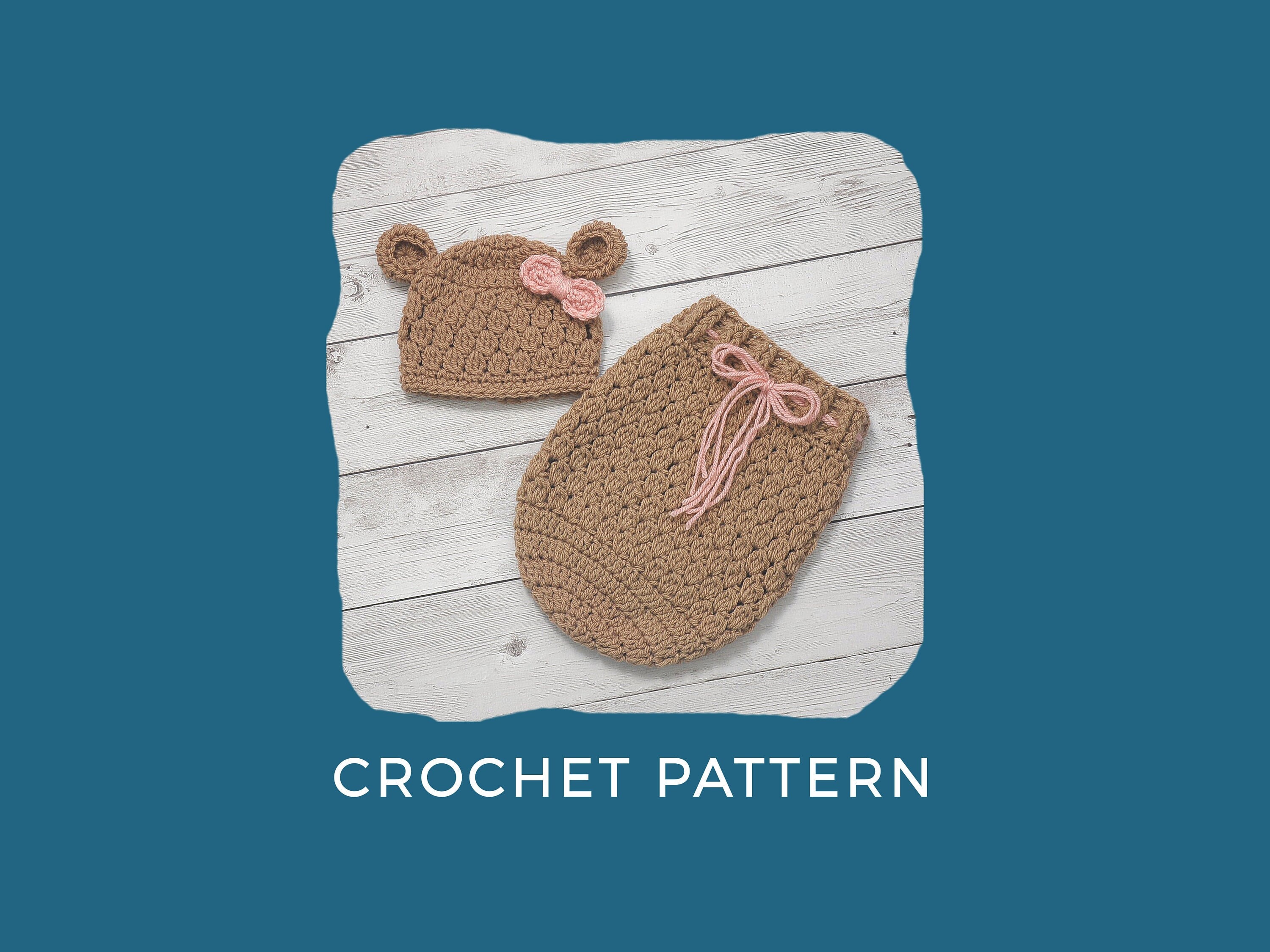 30 Cozy Sack Hat Crochet Patterns for Winter, Gifts, and Photo Props 15 Baby Bear Hat and Swaddle Sack Pattern
