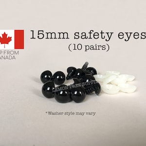 15mm Black safety eyes - 10 pairs, eyes for stuffed toys and animals, animal eyes, doll eyes, plastic eyes