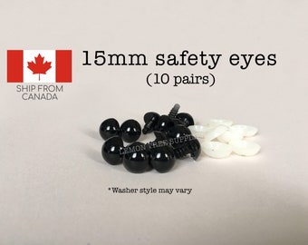 15mm Black safety eyes - 10 pairs, eyes for stuffed toys and animals, animal eyes, doll eyes, plastic eyes