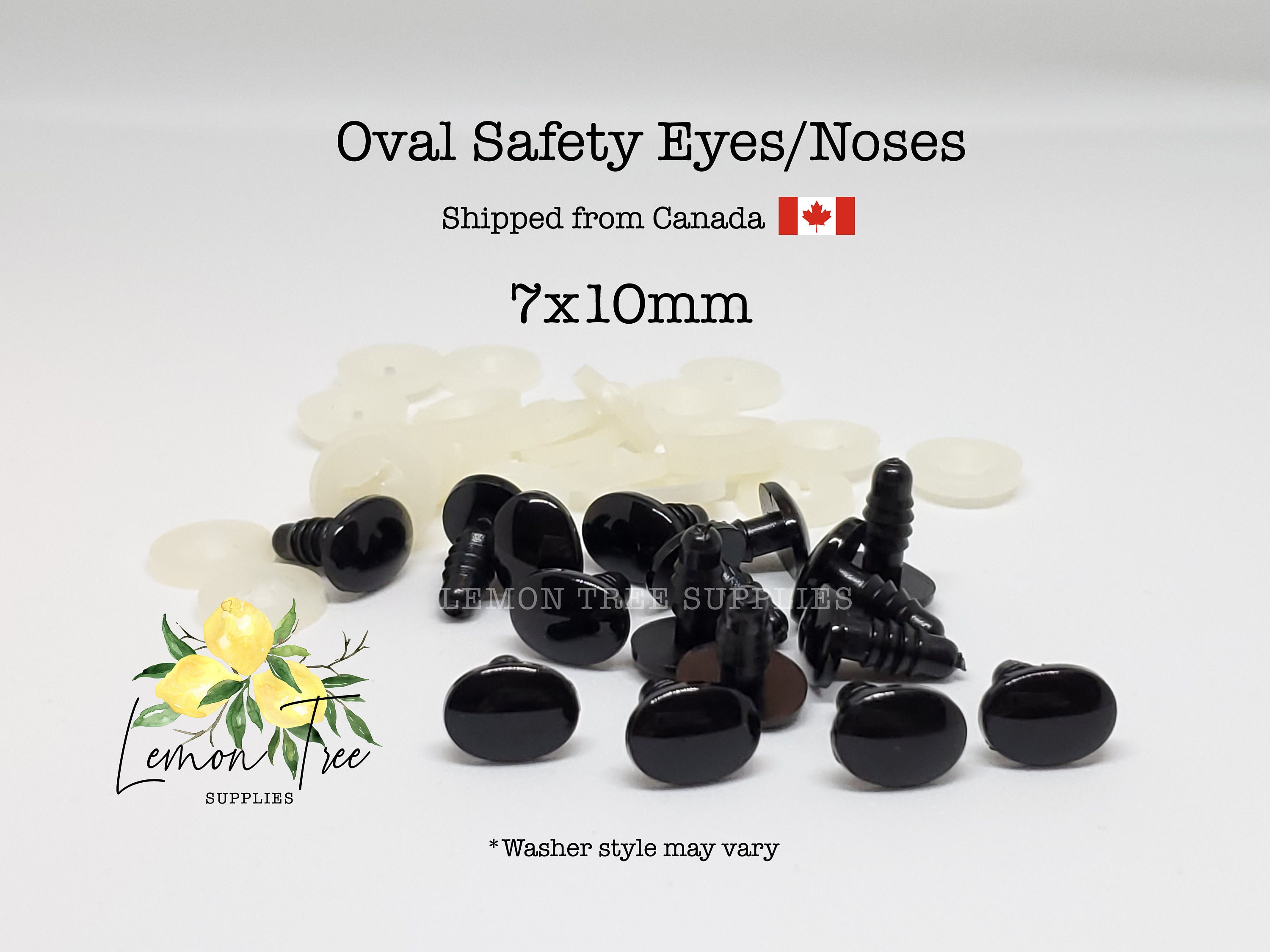 8x10mm Solid Black Oval Safety Eyes/Noses and Washers: 2 Pairs