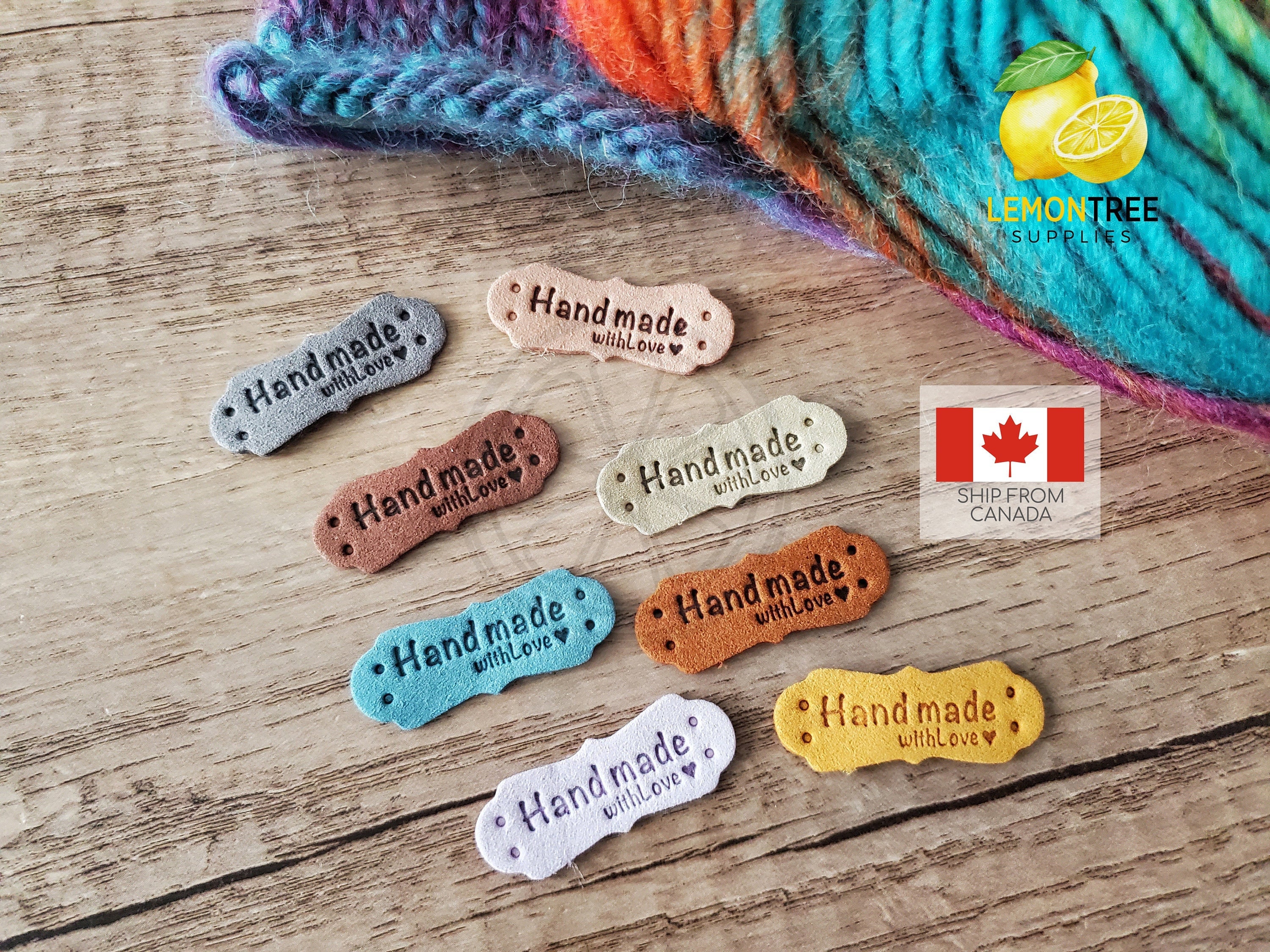Handmade Tags for Knitting Crochet Sewing Labels, Suede, Made With