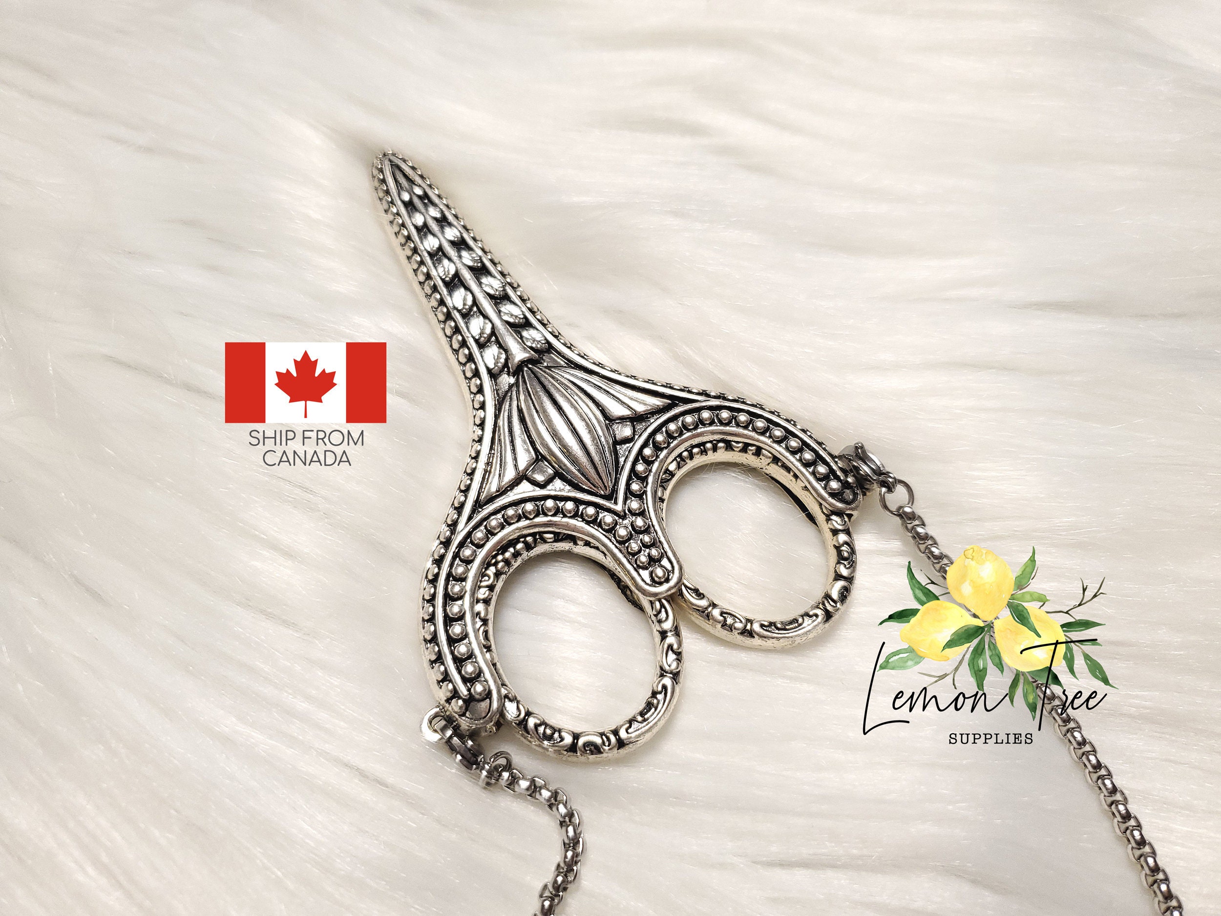 Silver Embroidery Scissors with Sheath and Chain Sewing Etsy